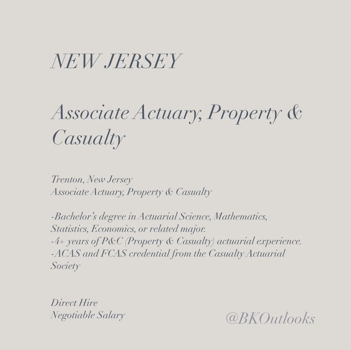 New Jersey - Direct Hire - Associate Actuary, Property & Casualty