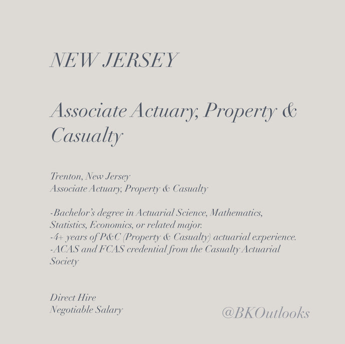 New Jersey - Direct Hire - Associate Actuary, Property & Casualty