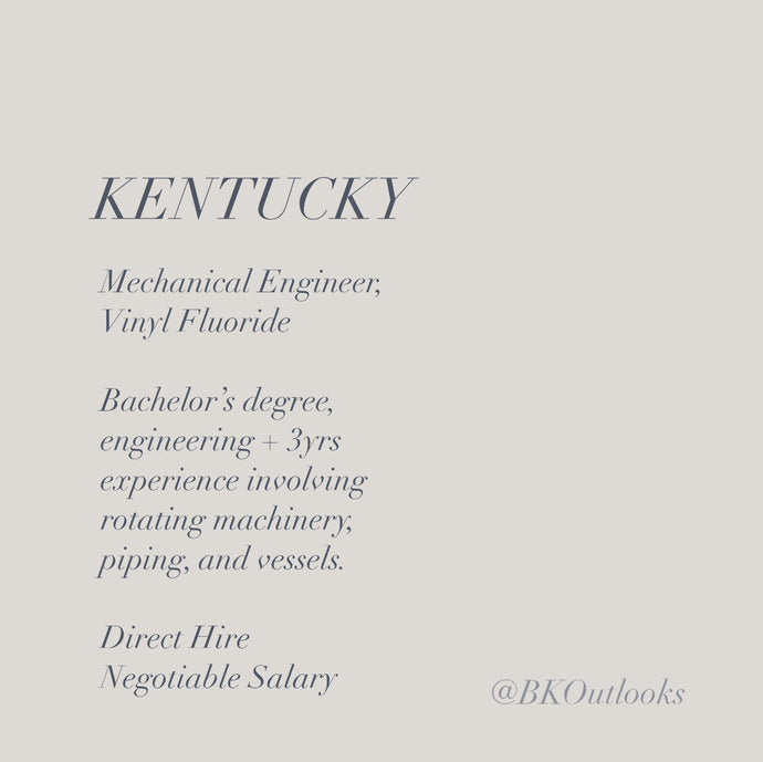 Kentucky - Direct Hire - Mechanical Engineer, Vinyl Fluoride