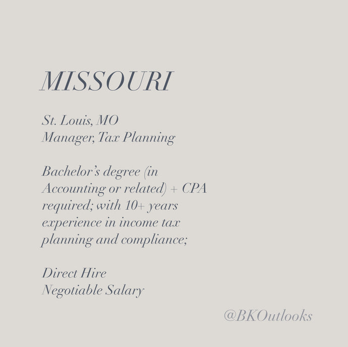 Missouri - Direct Hire - Manager, Tax Planning