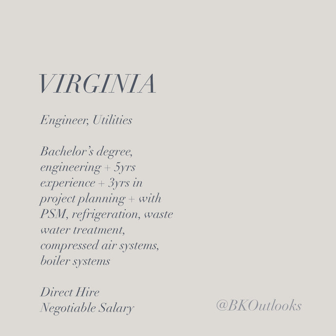 Virginia - Direct Hire - Engineer, Utilities