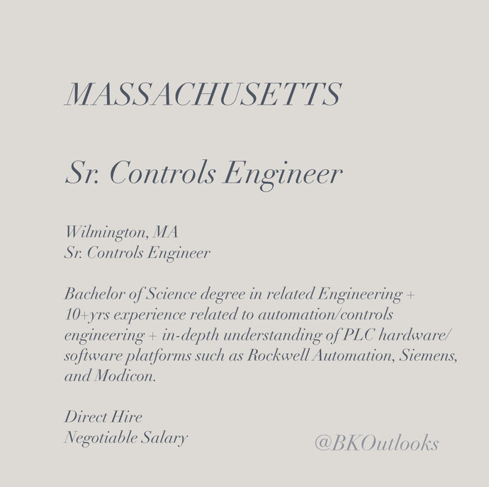 Massachusetts - Direct Hire - Sr. Controls Engineer