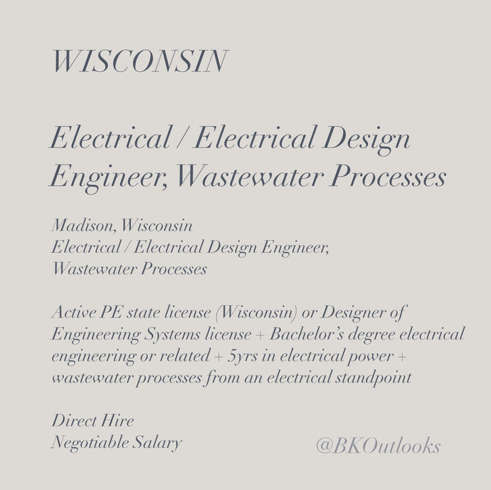 Wisconsin - Direct Hire - Electrical / Electrical Design Engineer,  Wastewater Processes