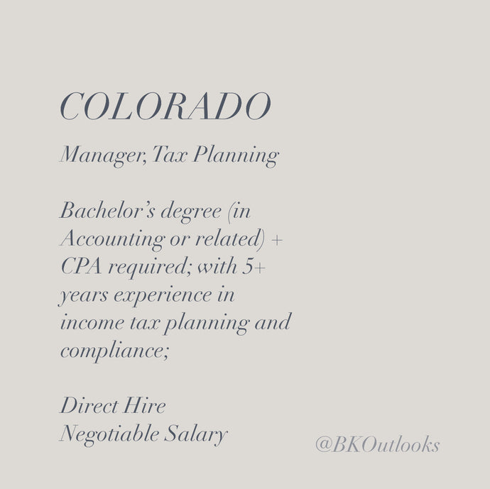 Colorado - Direct Hire - Manager, Tax Planning