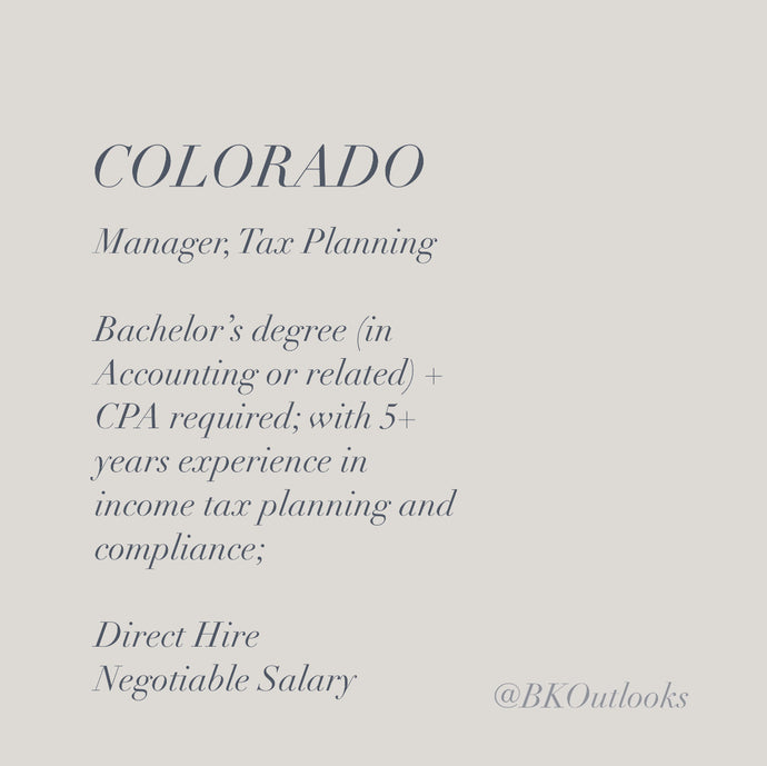 Colorado - Direct Hire - Manager, Tax Planning