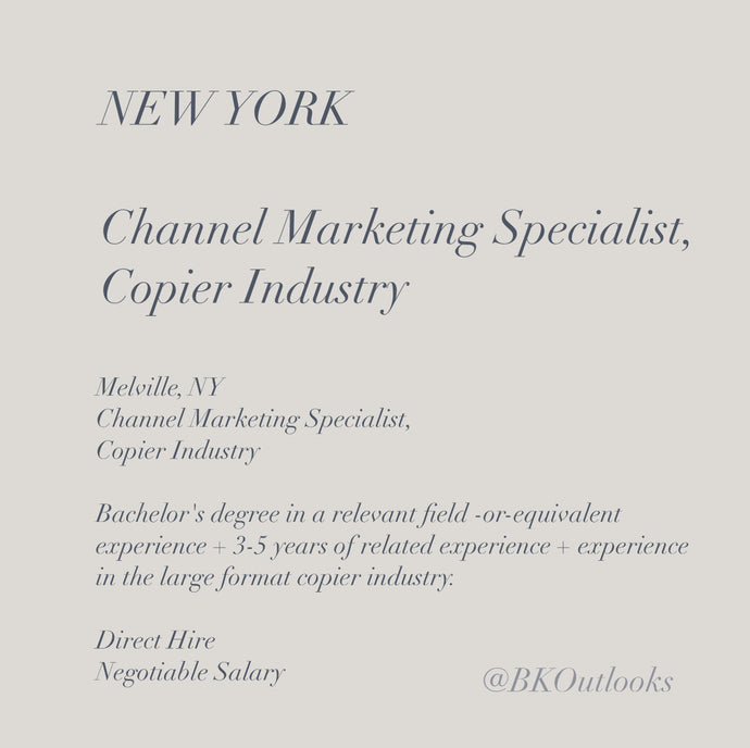 New York (Melville) - Direct Hire - Channel Marketing Specialist, Copier Industry