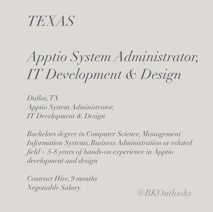 Texas - Contract Hire - Apptio System Administrator,  IT Development & Design
