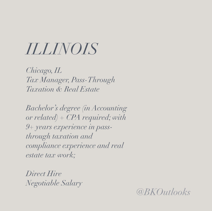 Illinois - Direct Hire - Tax Manager, Pass-Through Taxation & Real Estate