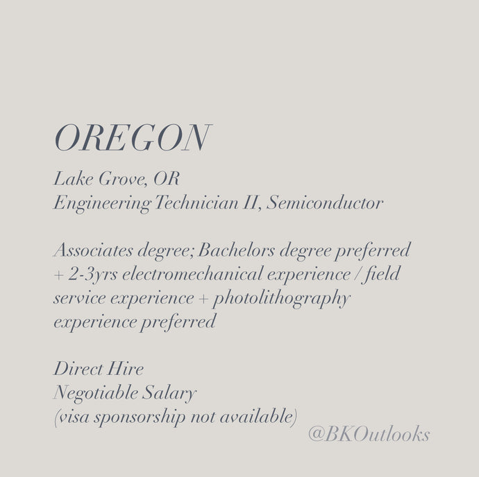 Oregon - Direct Hire - Engineering Technician II, Semiconductor