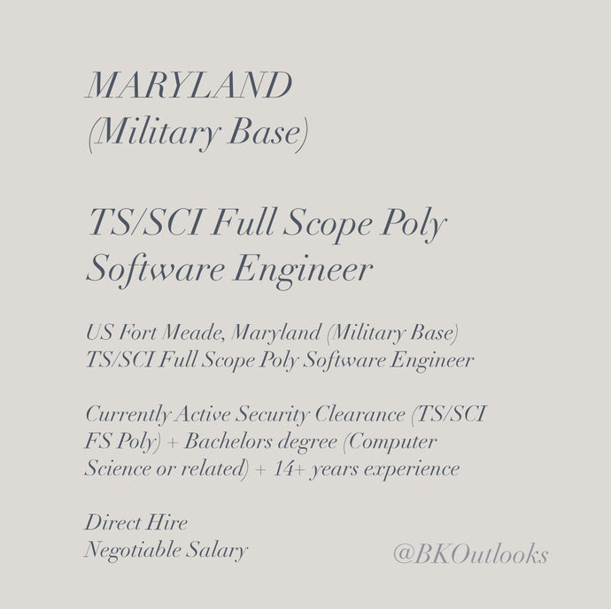 Maryland (Military Base) - Direct Hire - TS/SCI Full Scope Poly Software Engineer