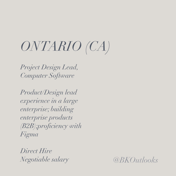 Ontario, Canada - Direct Hire - Project Design Lead, Computer Software