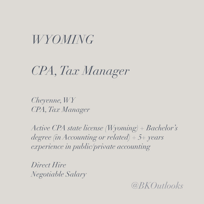 Wyoming - Direct Hire - CPA, Tax Manager