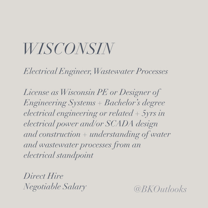 Wisconsin - Direct Hire - Electrical Engineer, Wastewater Processes