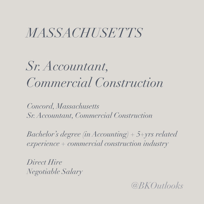 Massachusetts - Direct Hire - Sr. Accountant, Commercial Construction