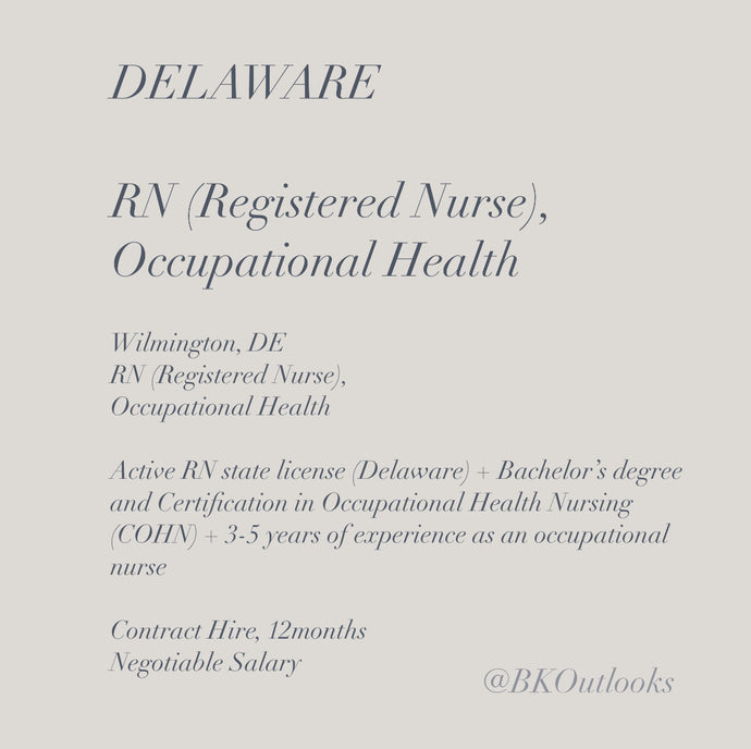Delaware - Contract Hire - RN (Registered Nurse), Occupational Health