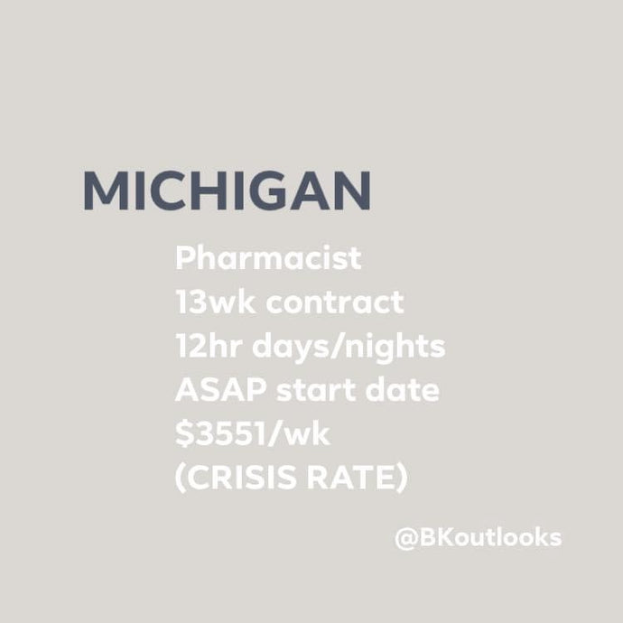 Michigan - Travel Pharmacist (any state license welcomed)