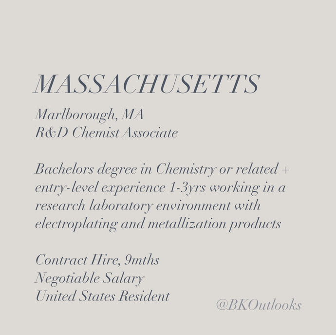 Massachusetts - Contract Hire - R&D Chemist Associate