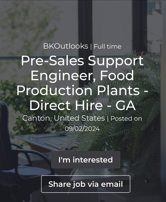Pre-Sales Support Engineer, Food Production Plants - Direct Hire - GA