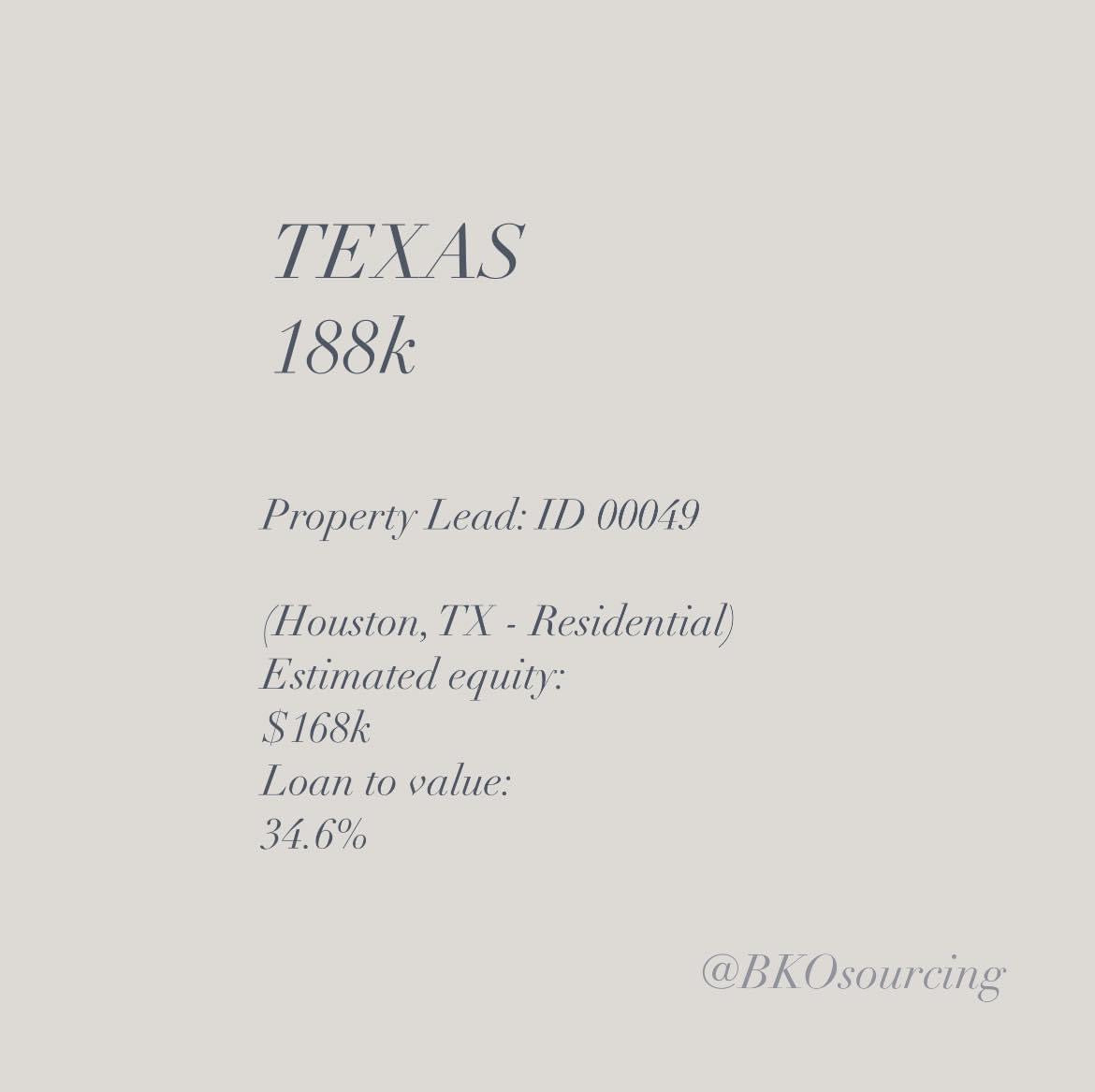 Property Lead 00049 - Texas - Houston - $188k - 37.7% - 2023-05OCT - with comparables