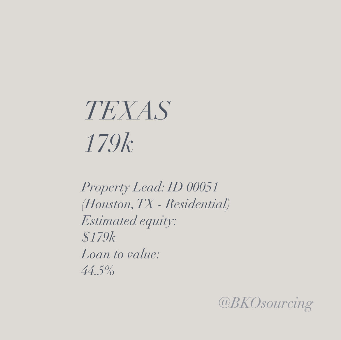 Property Lead 00051 - Texas - Houston - $179k - 44.5% - 2023-23OCT - with comparables