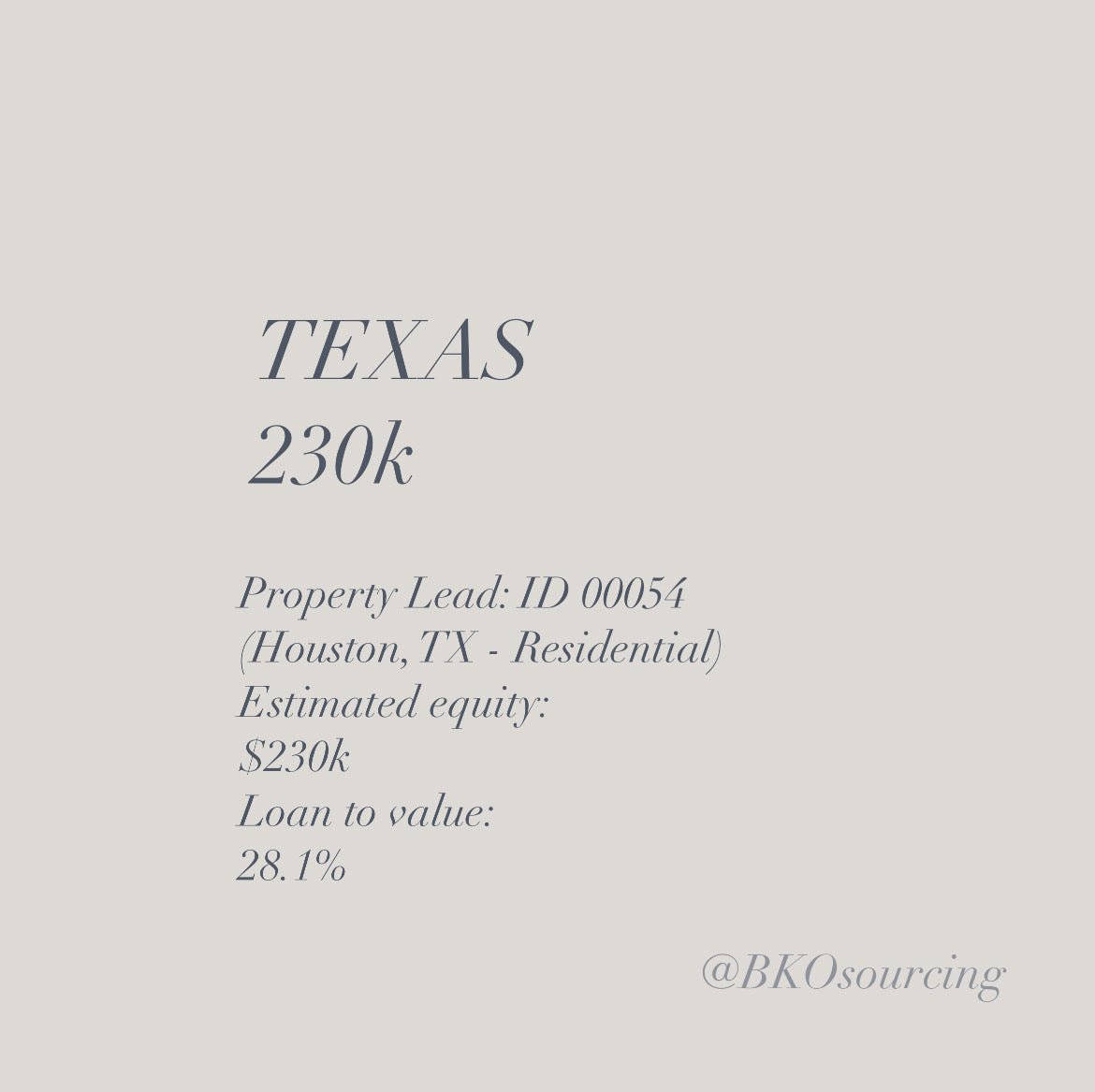 Property Lead 00054 - Texas - Houston - 230k - 28.1% - 2023-24OCT - with comparables
