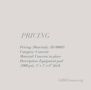 Pricing (Materials) 00003 - Concrete - Concrete in place - Equipment Pad 3’x3’x6” thick - 2023-16NOV - with crew details