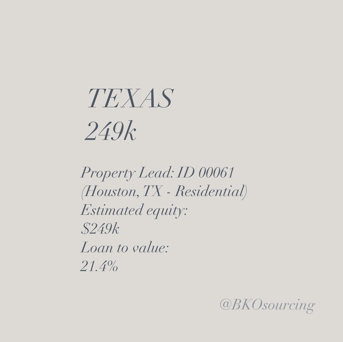 Property Lead 00061 - Texas - Houston - 249k - 21.4% - 2023-20NOV - with comparables