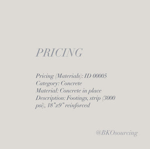 Pricing (Materials) 00005 - Concrete - Concrete in place - Footings strip 18x9 reinforced - 2023-26NOV - with crew details