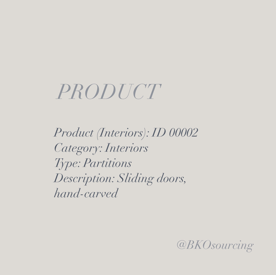 Product Sourcing (Interiors) 00002 - Interiors - Partitions - Sliding Doors, hand-carved- 2023-06DEC - with supplier details